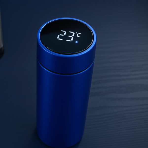 Bouteille isotherme intelligente bleu en acier inoxydable avec LED