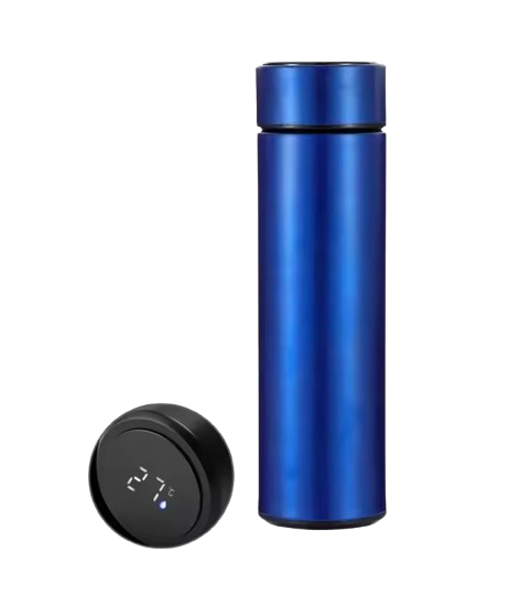 Bouteille isotherme intelligente bleu en acier inoxydable avec LED