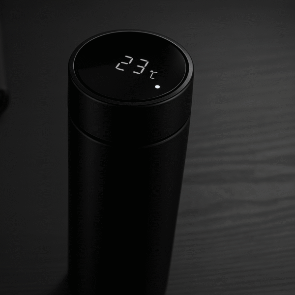 Bouteille isotherme intelligente noir en acier inoxydable avec LED