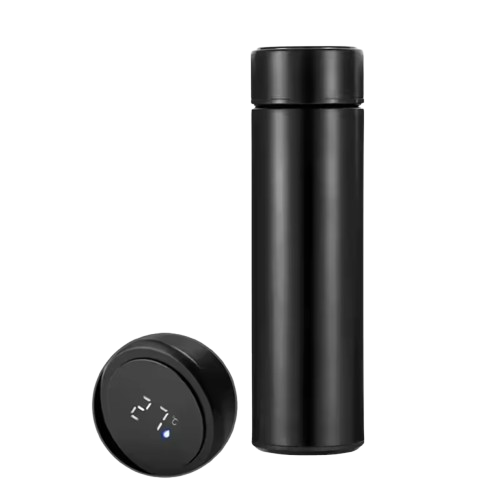 Bouteille isotherme intelligente noir en acier inoxydable avec LED